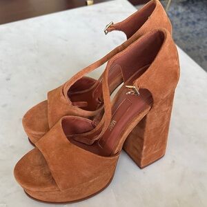 Zara Burnt Orange Suede Platform Block Heels
